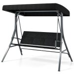 Balancelle 3 places 146 x 47 x 165 cm toile r�glable cadre m�tallique design moderne en rotin noir helloshop26 ...