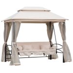 Balancelle de jardin 3 places convertible style colonial grand confort 2 coussins + matelas + moustiquaires ...