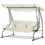 Balancelle de jardin 3 places convertible toit inclinaison r�glable 2 tablettes support acier epoxy gris ...