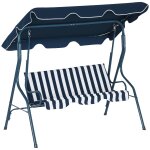 Balancelle de jardin 3 places coussins assise dossier bleu blanc ray�