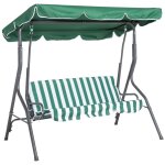 Balancelle de jardin 3 places - toit inclinaison r�glable - coussins assise et dossier - gris blanc vert ...