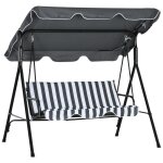 Balancelle de jardin 3 places toit r�glable acier polyester blanc gris ray�