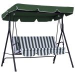 Balancelle de jardin 3 places toit r�glable coussins assise dossier acier polyester vert blanc ray�