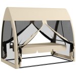 Balancelle de jardin convertible 3 places - matelas assise dossier, moustiquaire int�grale, toit - m�tal ...