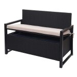 Banc 2 places en polyrotin hwc - f39, banc de jardin banc, compartiment de rangement anthracite, coussins ...