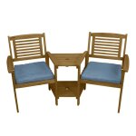 Banc adirondack marron pour 2 personnes avec chaises siamoises & table en bois d'acacias terrasse jardin ...