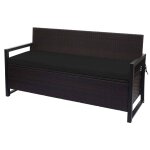 Banc banquette avec compartiment de rangement 3 places en polyrotin marron coussin noir 04 0005807