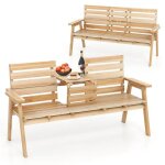 Banc d'extrieur en bois de sapin costway avec table centrale pliable, pour 2 - 3 personnes, dossier ...