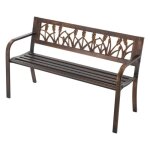 Banc de jardin 127 cm - duoku - banquette ext�rieure en acier carbone avec dossier en pvc au design floral ...