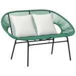 Banc de jardin 2 places design acapulco 2 coussins m�tal r�sine filaire vert