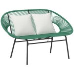 Banc de jardin 2 places design acapulco 2 coussins m�tal r�sine filaire vert