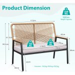 Banc de jardin 2 places en m�tal et rotin, chaise de jardin, avec coussin d'assise de 8 cm, pour terrasse, ...