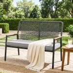 Banc de jardin 2 places en m�tal et rotin, chaise de jardin, avec coussin d'assise de 8 cm, pour terrasse, ...