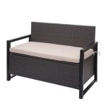 Banc de jardin 2 places en polyrotin gris coffre de rangement coussin d'assise beige 04 0004170