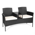 Banc de jardin 2 places avec table int�gr�e en verre tremp� ergonomique moderne pour patio l138 x p61 ...
