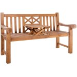 Banc de jardin avec accoudoirs dossier a croisillons 150 cm en bois de teck avec table rabattable centrale ...