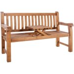Banc de jardin avec accoudoirs dossier a lattes verticales 150 cm en bois de teck avec table rabattable ...
