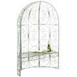 Banc de jardin avec arche a rosiers en mtal vert vieilli style vintage mdj10185