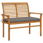 Banc de jardin avec coussin gris 112 cm bois de teck massif