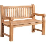 Banc de jardin dossier a lattes droites 120 cm en bois de teck avec accoudoirs 10 0007970