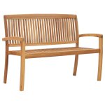 Banc de jardin empilable et coussin 128, 5cm bois de teck massif wis