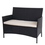 Banc de jardin halden en polyrotin, banquette anthracite, coussin cr�me