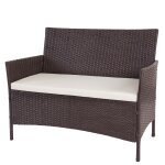 Banc de jardin halden en polyrotin, banquette marron chin�, coussin cr�me