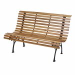 Banc de jardin hwc - f97, banc du parc, banquette en bois, fonte, 3 places, 122cm, 22kg marron clair
