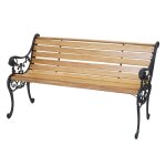 Banc de jardin hwc - f98, banc du parc, banquette en bois, fonte, 3 places, 160cm, 22kg marron clair