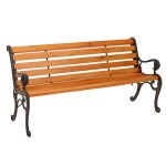 Banc de jardin hwc - o25, banc 3 places en bois et fonte, 164 cm teck