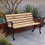 Banc de jardin hwc - o25, banc de parc, banc en bois 2 places, fonte et bois de pin, 132 cm couleur naturelle ...