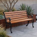 Banc de jardin hwc - o25, banc de parc, banc en bois 2 places, fonte et bois de pin, 132 cm teck