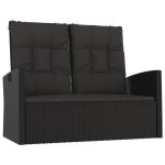 Banc de jardin inclinable et coussins noir 118cm résine tressée Banc de jardin inclinable et coussins noir 118cm résine tressée