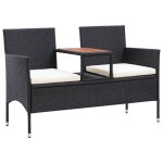 Banc de jardin meuble de patio d'ext�rieur terrasse 2 places et table a th� 143 x 65 x 88 cm r�sine tress�e ...