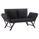 Banc de jardin meuble de patio d'ext�rieur terrasse avec coussins 110 x 60 x 32 cm r�sine tress�e noir ...