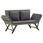 Banc de jardin meuble de patio d'ext�rieur terrasse avec coussins 176 cm r�sine tress�e gris helloshop26 ...