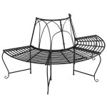 Banc de jardin meuble de patio d'ext�rieur terrasse demi - circulaire tour d'arbre diam�tre 159 cm noir ...