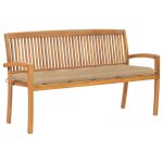 Banc de jardin meuble de patio d'ext�rieur terrasse empilable et coussin 159 cm bois de teck massif helloshop2 ...