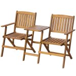 Banc de jardin meuble de patio d'ext�rieur terrasse pliant et table a th� 140cm bois d'acacia solide ...