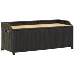 Banc de jardin meuble de patio d'ext�rieur terrasse de rangement de jardin 120 cm r�sine tress�e noir ...