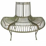 Banc de jardin semi - circulaire tour d'arbre demi - lune banquette de parc en fer patin vert antique ...