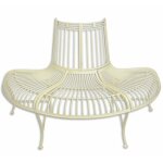 Banc semi - circulaire tour d'arbre demi - lune banquette de parc en fer patin blanc 69x86x134cm