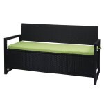 Banquette coffre de jardin 3 places en polyrotin anthracite avec compartiment de rangement coussin vert ...