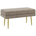 Banquette coffre de rangement 2 en 1 pi�tement effil� inclin� acier dor� velours taupe