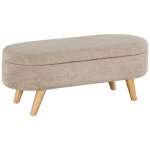 Banquette coffre de rangement design scandinave bois velours beige