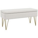 Banquette coffre de rangement style art d�co acier dor� tissu cr�me