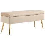Banquette coffre style art d�co - pi�tement inclin� effil� acier dor� assise velours beige