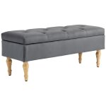 Banquette coffre style baroque - pi�tement bois assise effet capitonn� velours gris