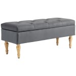 Banquette coffre style baroque - pitement bois assise effet capitonn velours gris