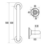 Barre d'appui droite - longueur 500 mm - blanc pellet asc